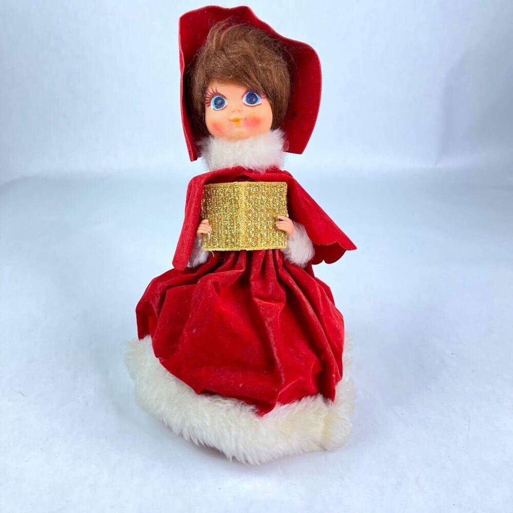 Vintage Christmas Caroler Musical Doll Animated Wind Up Made in Japan